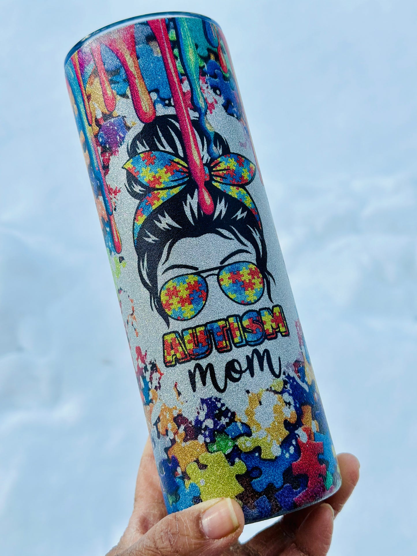 Autism Mom 20oz Glitter Tumbler