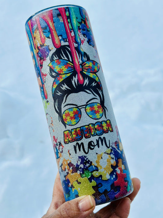 Autism Mom 20oz Glitter Tumbler